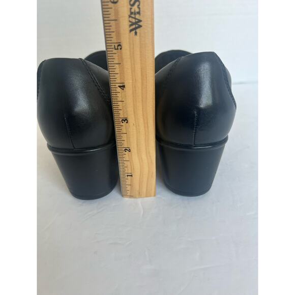 Clarks Genette Port Black Leather Casual Slip On Block Wedge Shootie Shoes 8 W - Picture 10 of 12